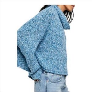 Free People BFF Blue Marine Cowl Neck Cozy Sweater Top Jumper Boxy Sz S